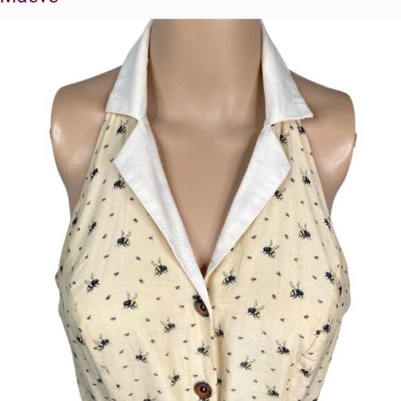 Anthropologie Cream Polka-Dot Midi Dress with Tie Waist - Picture 3 of 4